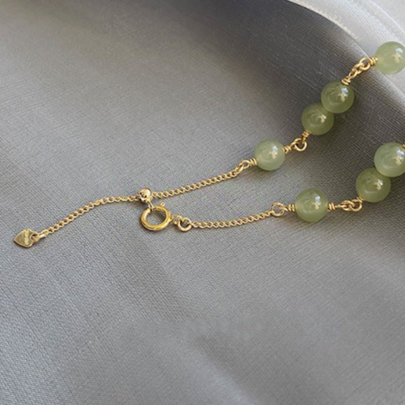 KarmaRipple's 14k Gold Plated Hetian Jade Beaded Prosperity Chain Bracelet p4