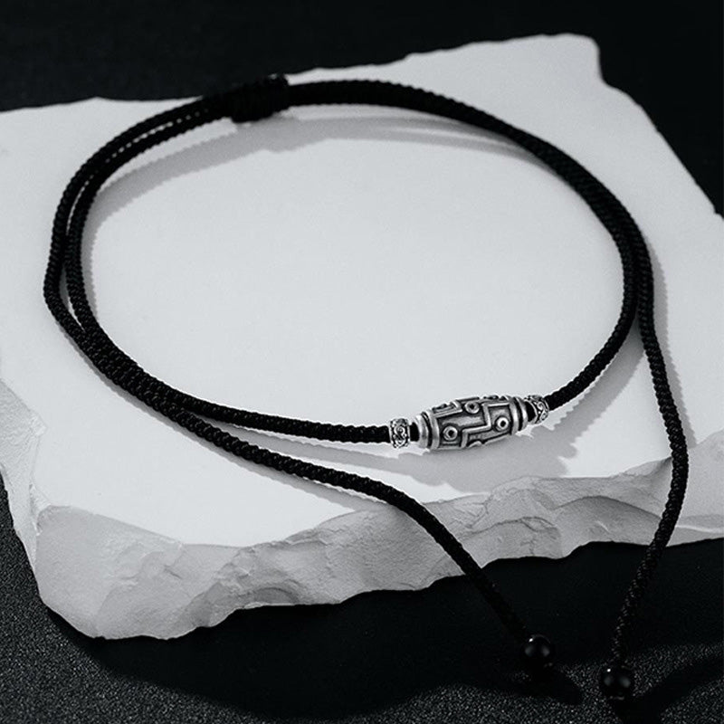 KarmaRipple's 999 Sterling Silver Nine-Eye Dzi Bead Pattern Protection Rope Pendant Necklace p4