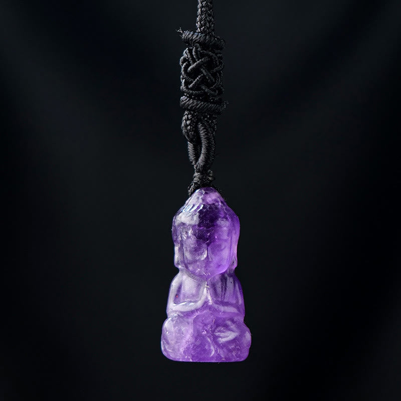 KarmaRipple's Various Gemstone Amethyst Pink Gemstone Ivory Gemstone Citrine Buddha Carved Spiritual Balancing Pendant Necklace Decoration p2