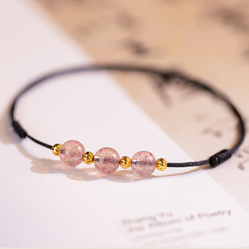 KarmaRipple's Strawberry Gemstone Beadwork Fortune Red String Anklet p12