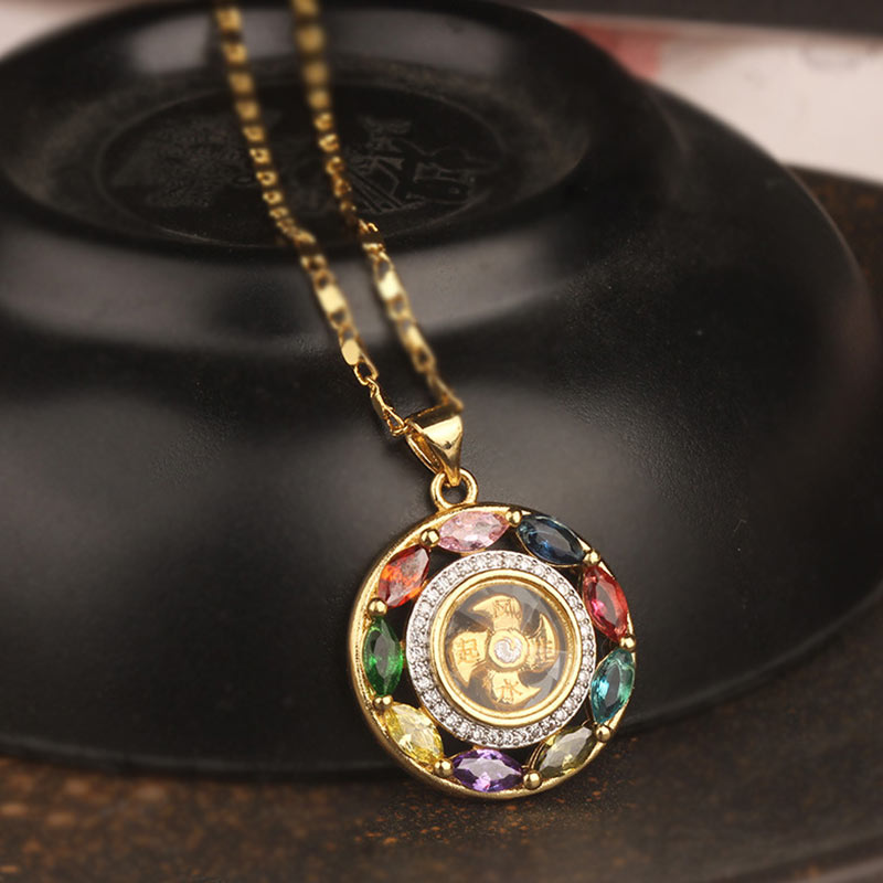 KarmaRipple's Colorful Zircon Bronze Wealth Fortune Rotation Bracelet Pendant Necklace p1