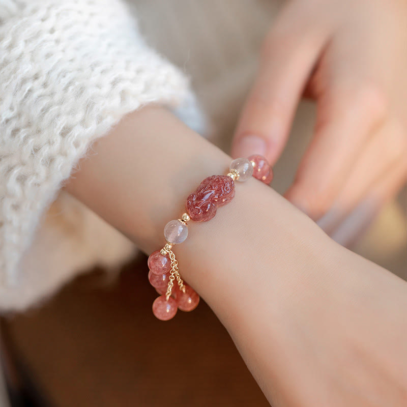 KarmaRipple's Authentic Strawberry Quartz Moonstone PiXiu Love Balancing Bracelet p2