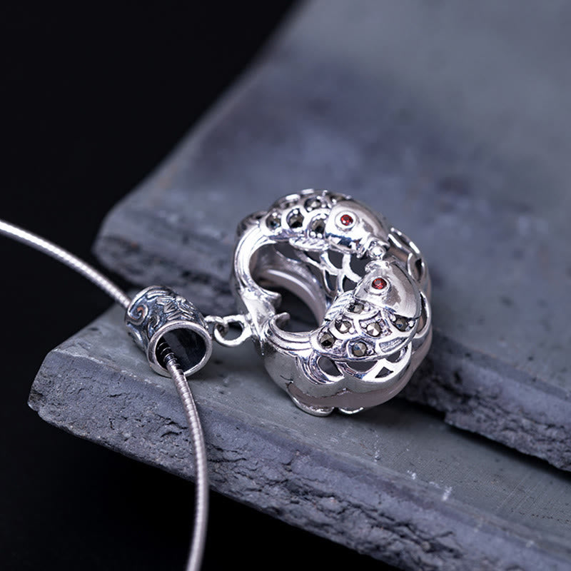 KarmaRipple's 925 Sterling Silver Authentic Chalcedony Lock of Good Wishes Koi Fish Fortune Pendant Necklace p3