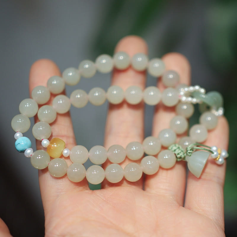 KarmaRipple's 925 Sterling Silver Hetian Jade Double Peace Buckle Lotus Fortune Double Wrap Bracelet p6