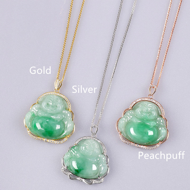 KarmaRipple's 925 Sterling Silver Laughing Buddha Authentic Jade Prosperity Pendant Chain Necklace p16