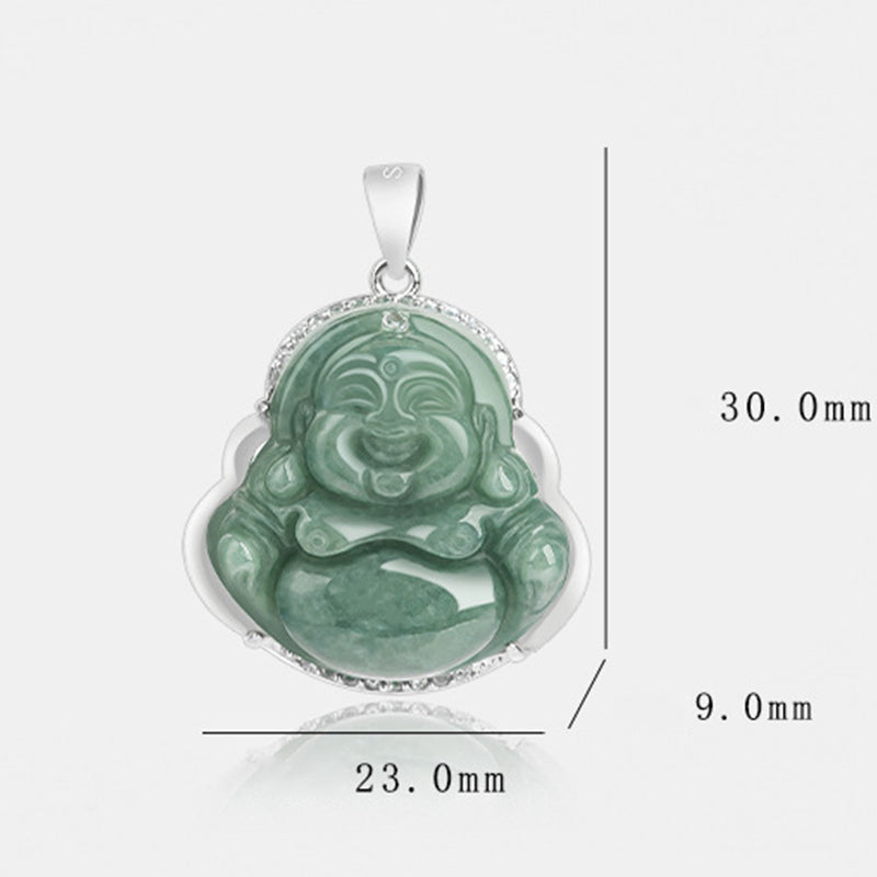 KarmaRipple's 925 Sterling Silver Laughing Buddha Jade Abundance Pendant Chain Necklace p12