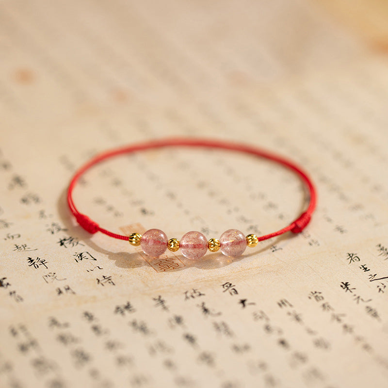 KarmaRipple's Strawberry Gemstone Beadwork Fortune Red String Anklet p18