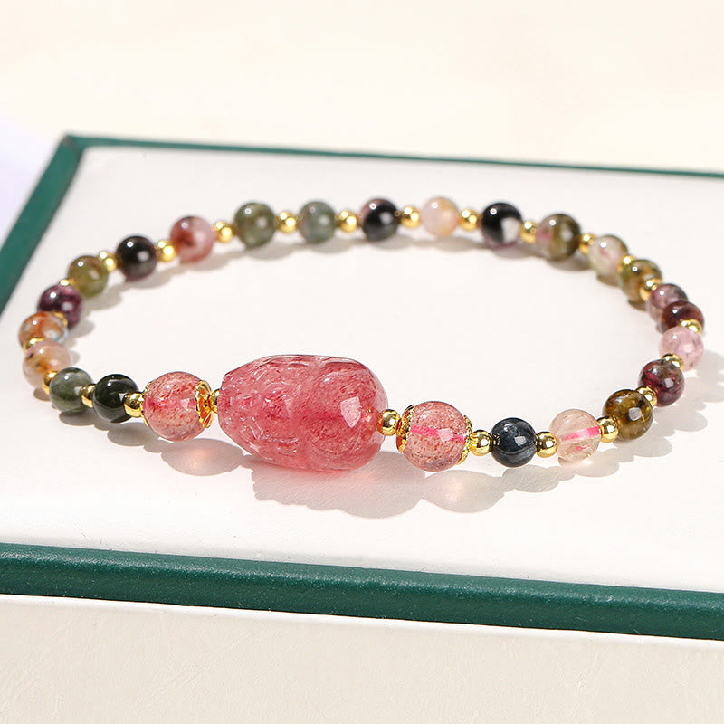 KarmaRipple's Moonstone Strawberry Quartz Tourmaline PiXiu Balancing Bracelet p3