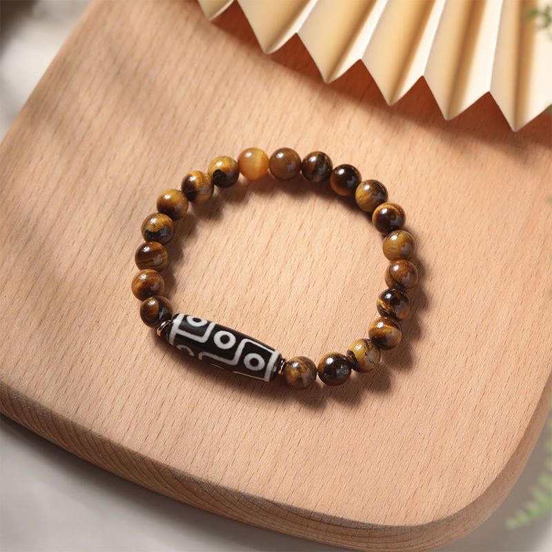 KarmaRipple's Tibetan Tiger Eye Tourmaline Nine-Eye Dzi Bead Protection Bracelet p4