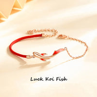 KarmaRipple's 925 Sterling Silver Fortune Koi Fish Lotus Star Woven Red String Bracelet