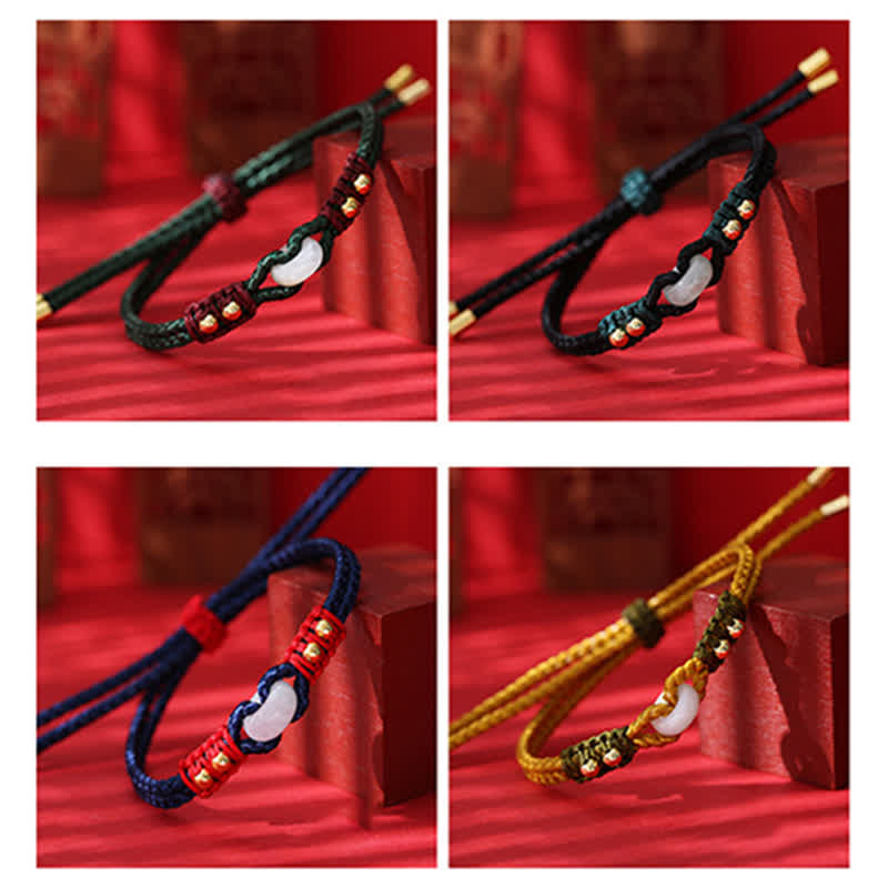 KarmaRipple's Round Peace Buckle Jade Abundance Wealth String Bracelet p24