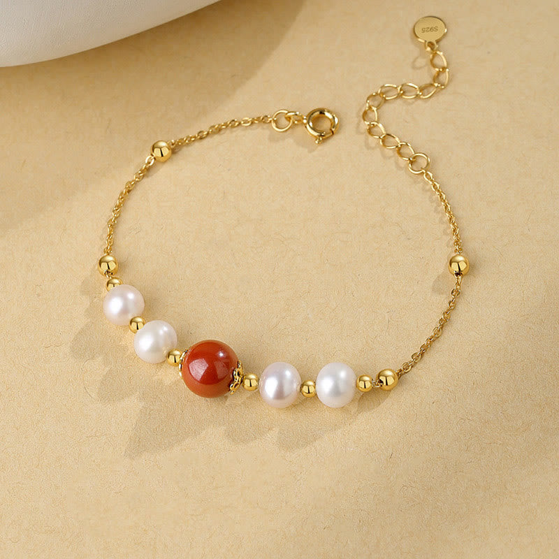 KarmaRipple's 925 Sterling Silver Pearl Cinnabar Balancing Bead Chain Bracelet p2