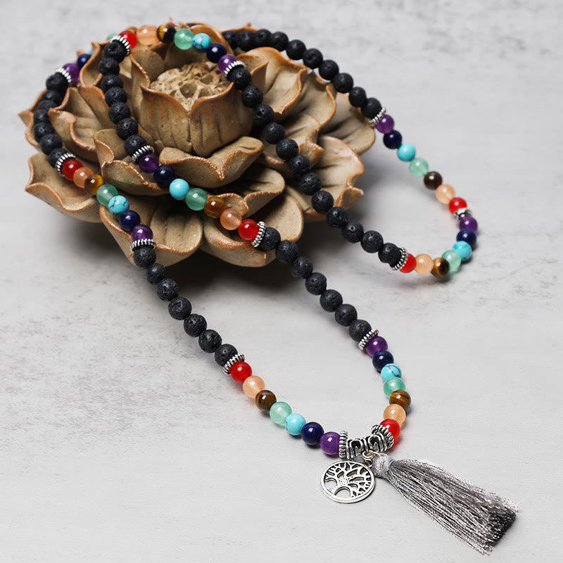 KarmaRipple's Balancing Gemstone Mala Prayer Beadwork 108 Meditation Balancing Multilayer Bracelet Pendant p18