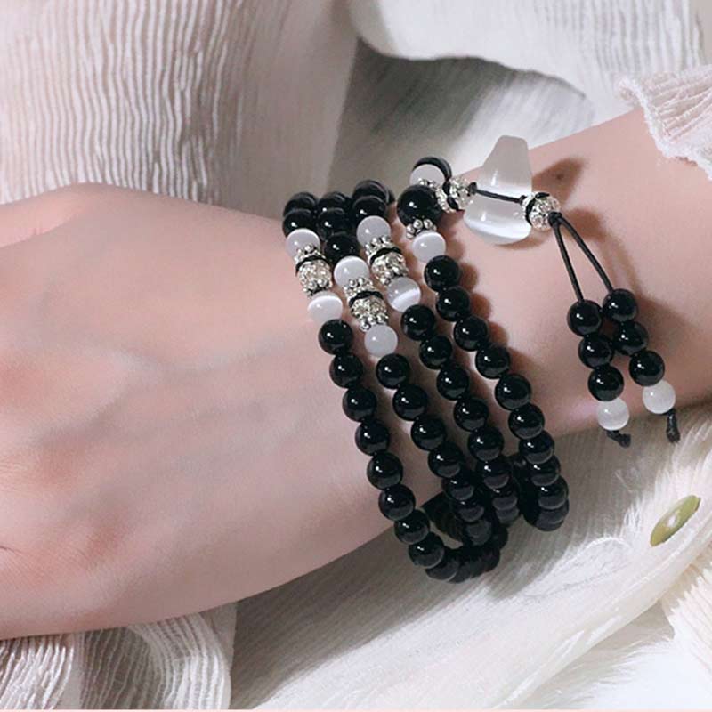 KarmaRipple's Black Onyx Ivory Gemstone Bead Meditation Bracelet p5