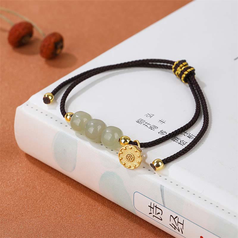 KarmaRipple's Handmade Hetian Jade Bead Lotus Pod Prosperity Fortune Woven Bracelet p14
