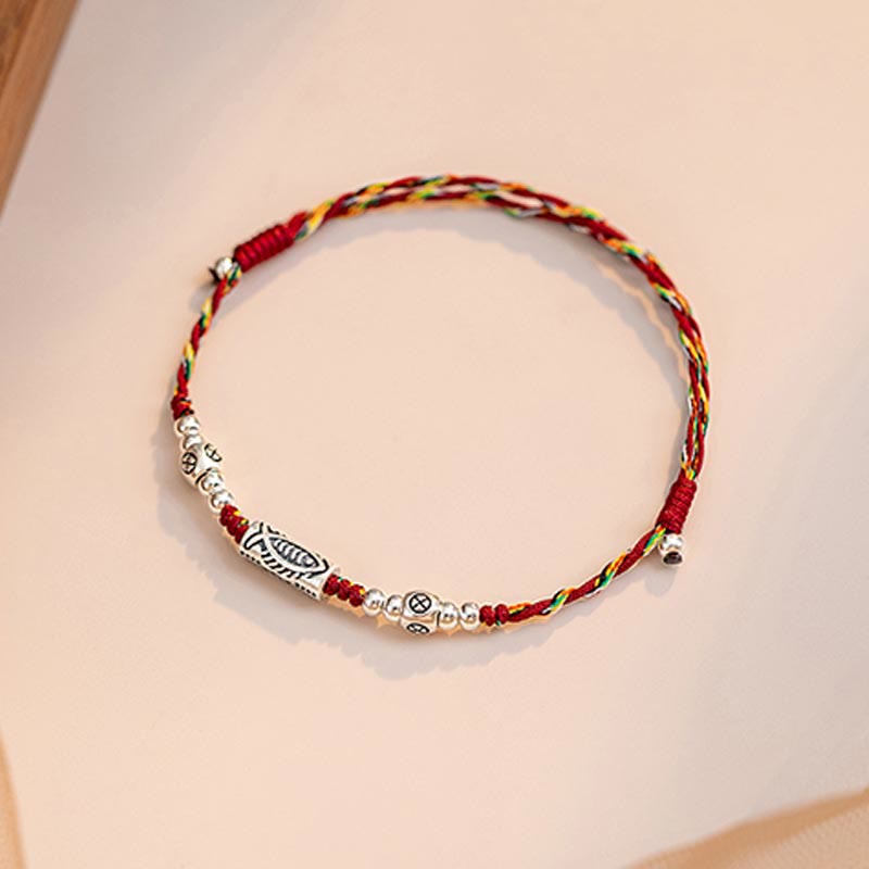 KarmaRipple's 925 Sterling Silver Fortune Koi Fish Woven Colorful String Bracelet Anklet p14
