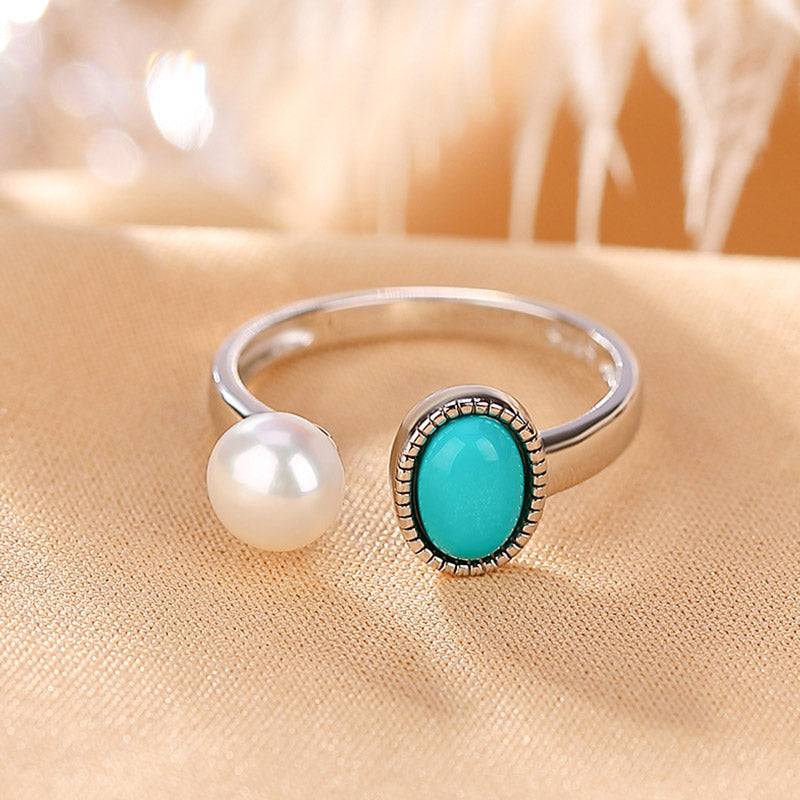 KarmaRipple's 925 Sterling Silver Pearl Turquoise Balancing Wisdom Pendant Necklace Ring Earrings p2