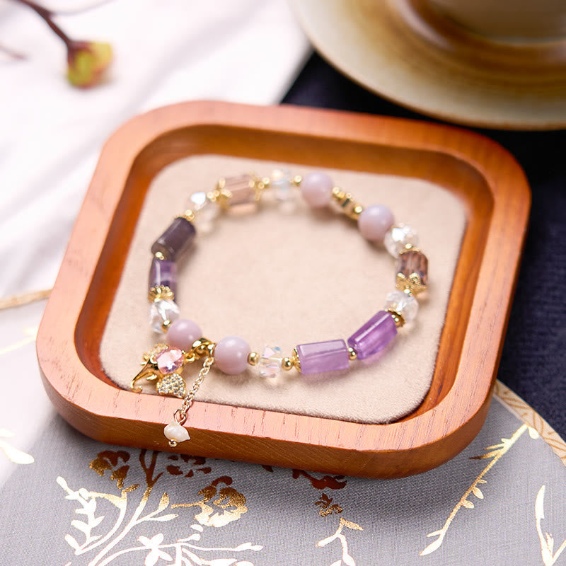 KarmaRipple's Amethyst Green Aventurine Strawberry Quartz Positive Elephant Talisman Bracelet p9