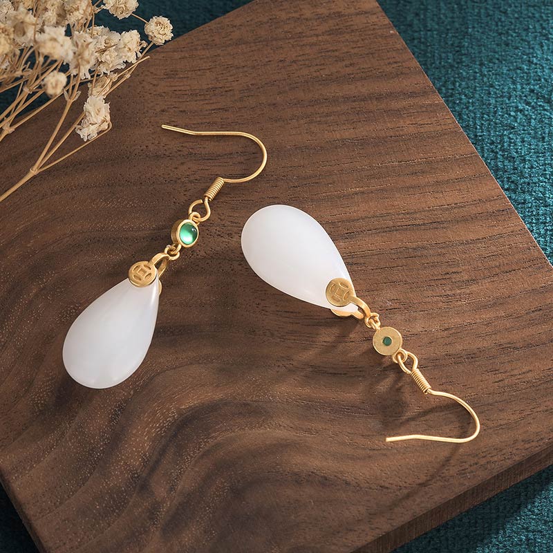 KarmaRipple's FengShui Ivory Jade Fortune Drop Earrings p19
