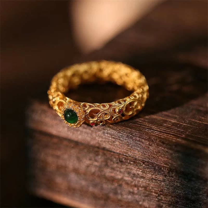 KarmaRipple's 925 Sterling Silver Cyan Jade Success Fortune Ring p3