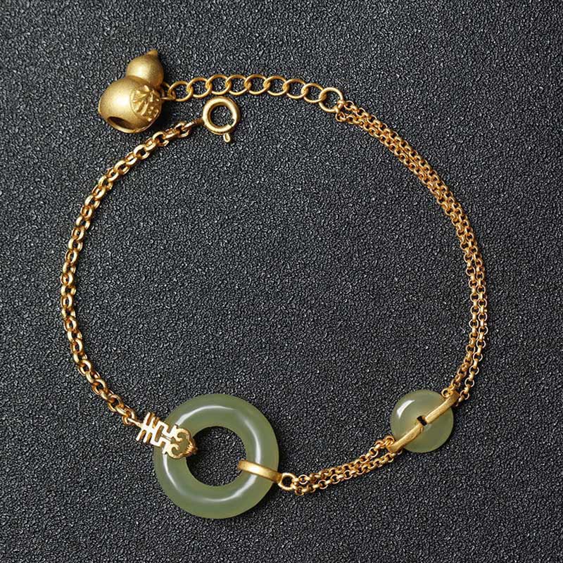 KarmaRipple's Round Jade Peace Buckle Gourd Fu Character Auspicious Prosperity Chain Bracelet p16