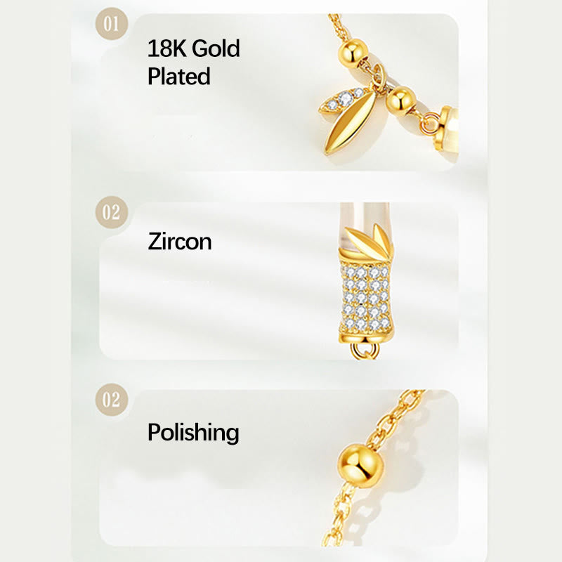 KarmaRipple's 925 Sterling Silver 18K Gold Plated Ivory Jade Bamboo Zircon Leaf Fortune Bracelet p8