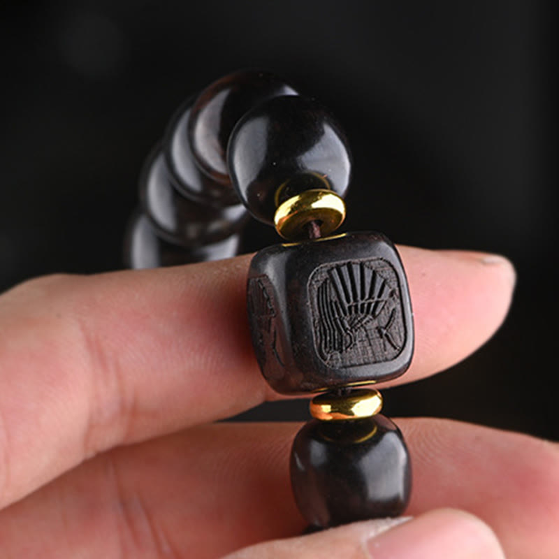 KarmaRipple's Tibetan Ebony Wood Barrel Beadwork Fortunate And Treasure Balance Bracelet p6