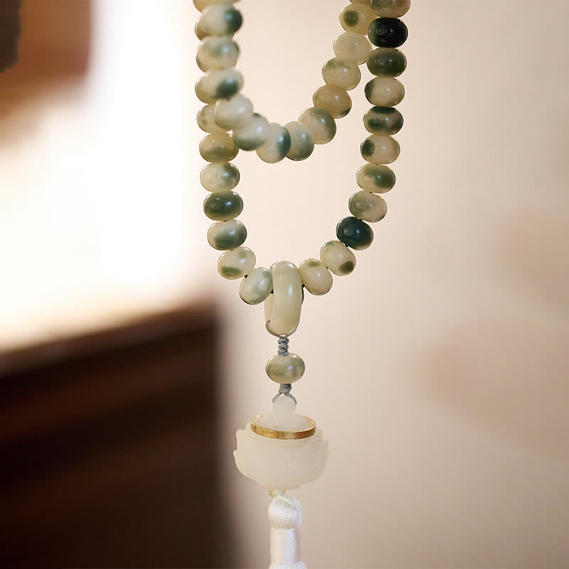 KarmaRipple's Authentic 108 Mala Beadwork Bodhi Seed Lotus Engraved Wisdom Tassel Bracelet p3