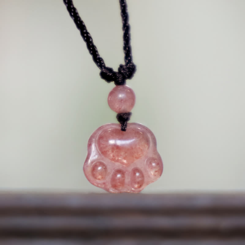 KarmaRipple's Strawberry Quartz Lovely Cat Paw Claw Balancing Pendant Necklace p6