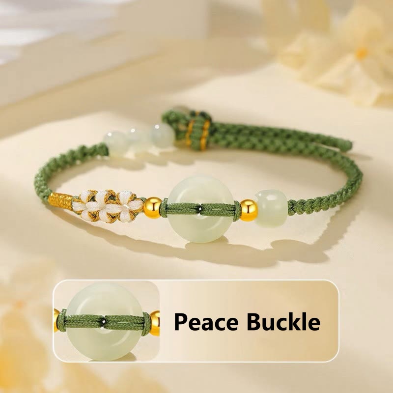 KarmaRipple's Hetian Jade Peace Buckle Fortune Peach Blossom Woven Bracelet p3