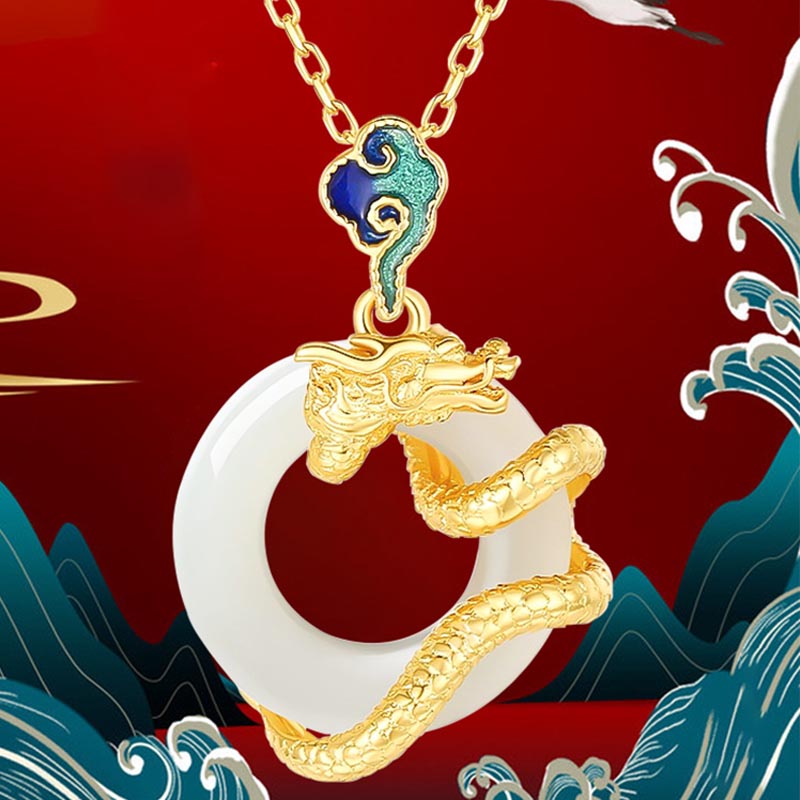 KarmaRipple's Year Of The Dragon 925 Sterling Silver Hetian Ivory Jade Peace Buckle Auspicious Clouds Success Pendant Necklace p6