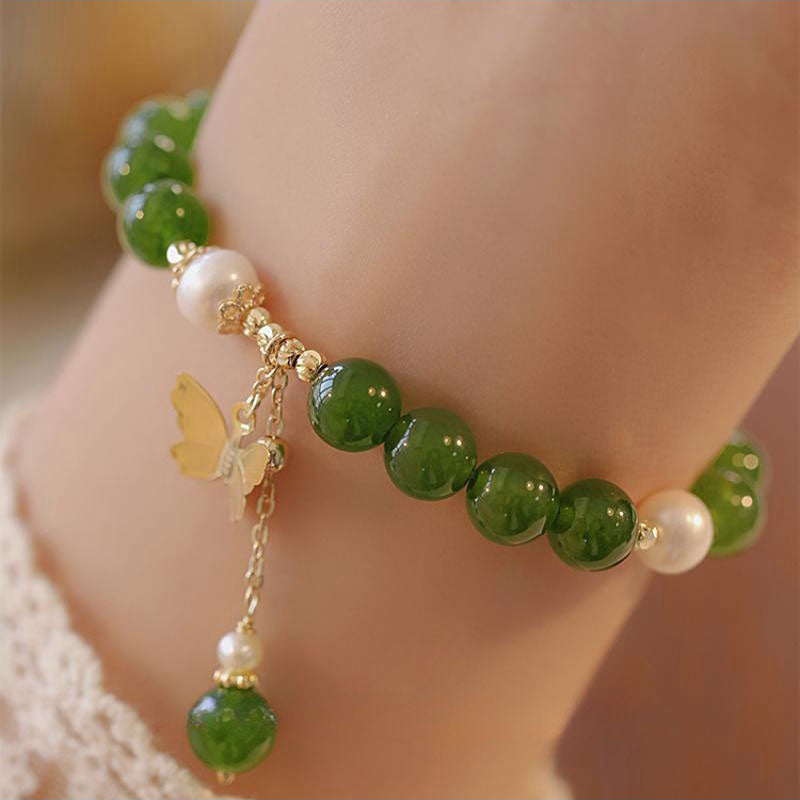 KarmaRipple's Authentic Green Chalcedony Pearl Butterfly Courage Strength Bracelet p1