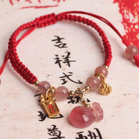 KarmaRipple's Authentic Strawberry Quartz Money Bag Lotus Balancing Talisman Red String Woven Bracelet