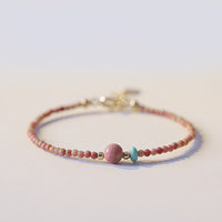 KarmaRipple's 14K Gold Plated Authentic Rhodonite Loving Energy Chain Bracelet