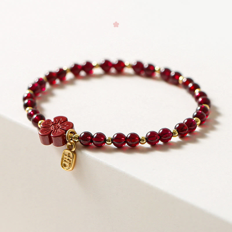 KarmaRipple's 14K Gold Authentic Garnet Cinnabar Flower Calm Bracelet p3
