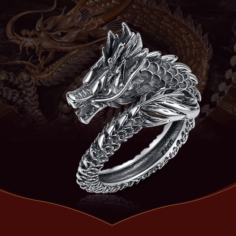 KarmaRipple's 925 Sterling Silver Vintage Dragon Success Protection Strength Adjustable Ring p4