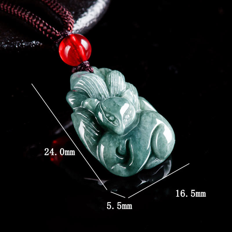 KarmaRipple's Authentic Green Jade Nine Tailed Fox Engraved Prosperity Pendant Necklace p11