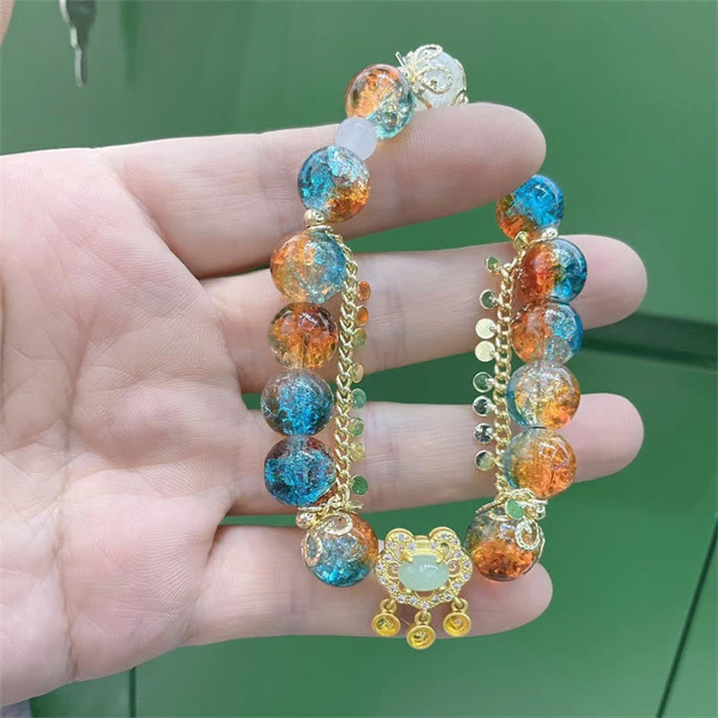 KarmaRipple's Colorful Liuli Glass Bead Chinese Lock Talisman Fortune Bracelet p12