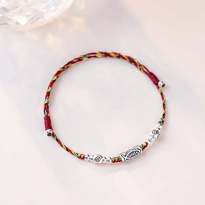 KarmaRipple's 925 Sterling Silver Fortune Koi Fish Woven Colorful String Bracelet Anklet p10