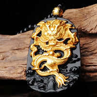 KarmaRipple's 18k Gold-plated Dragon Obsidian Fortunate Necklace Pendant