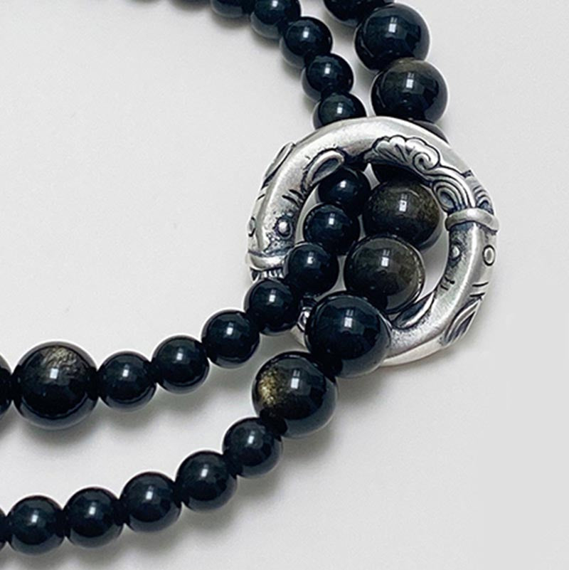 KarmaRipple's 999 Sterling Silver Black Obsidian Fulfillment Strength Double Layer Bracelet p5