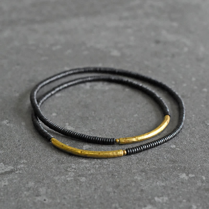 KarmaRipple's Ebony Wood Bronze Balance Multilayered Bracelet p7