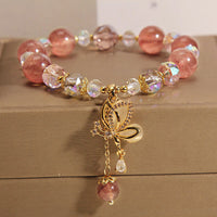 KarmaRipple's Authentic Strawberry Quartz Balancing Positive Butterfly Talisman Bracelet