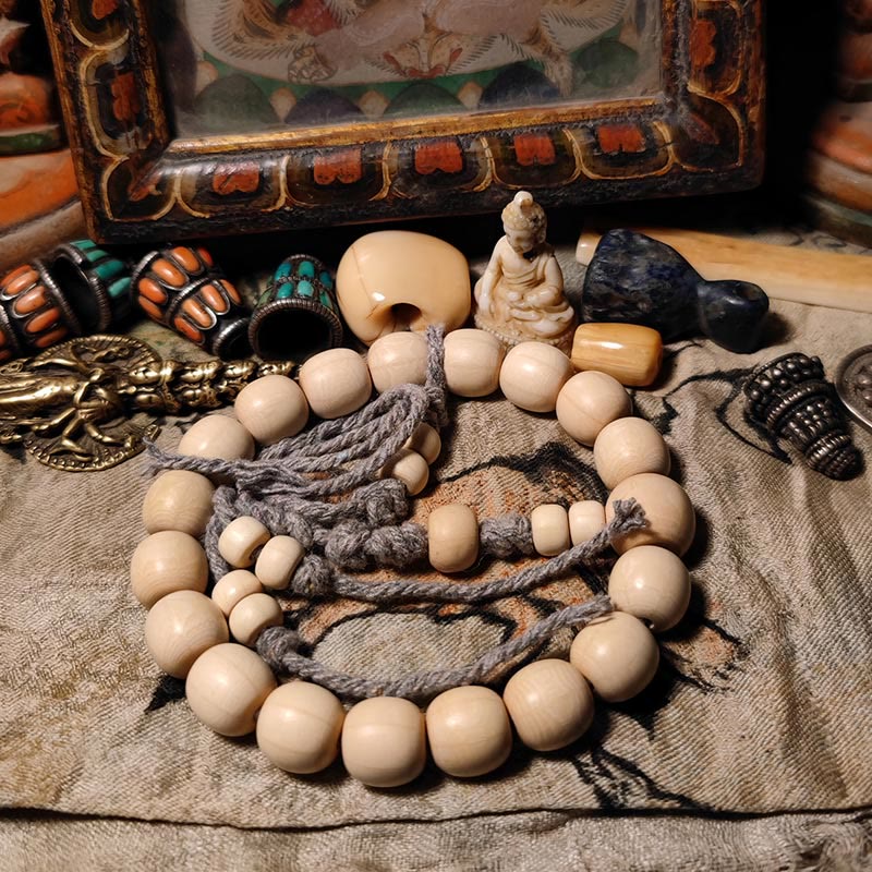 KarmaRipple's 108 Mala Beadwork Abelia Biflora Wood Warding Off Evil Spirits Wrist Mala p23