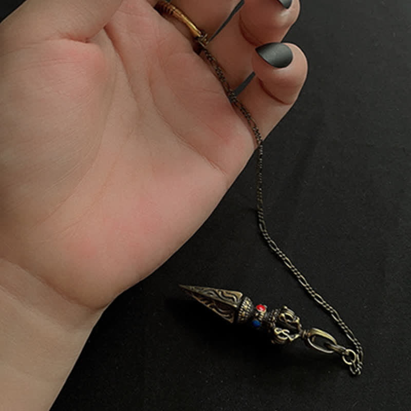 KarmaRipple's Pentagram Eye of God Feather Hamsa Bronze Balancing Pendant Necklace Pendulum p12