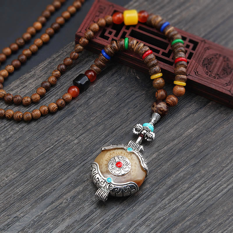 KarmaRipple's Tibetan Wenge Wood Bodhi Seed Agate Elephant Protection Pendant Necklace p13