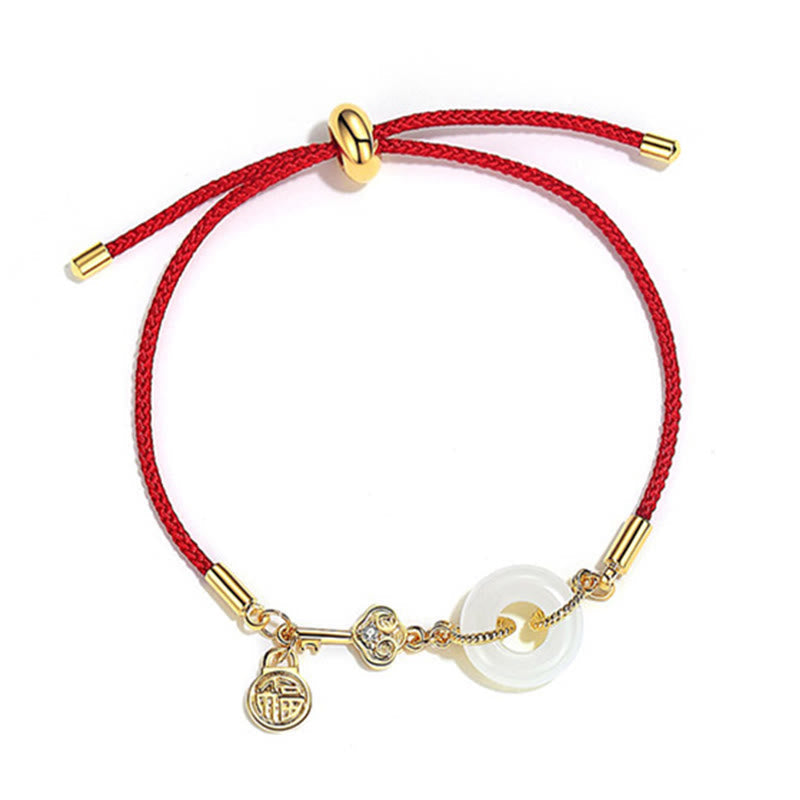 KarmaRipple's 18K Gold Plated Hetian Jade Peace Buckle Fu Character Fortune Red Rope Bracelet p14