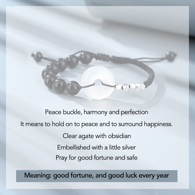 KarmaRipple's 925 Sterling Silver Black Obsidian Agate Peace Buckle Strength Bracelet p3