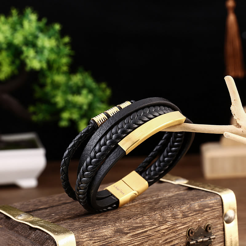 KarmaRipple's Leather Multi-Layer Titanium Steel Balance Woven Magnetic Buckle Bracelet p16