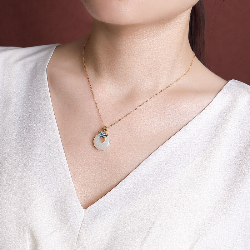 KarmaRipple's 925 Sterling Silver Plated Gold Year of the Dragon Hetian Jade Peace Buckle Bronze Coin Abundance Pendant Necklace p5